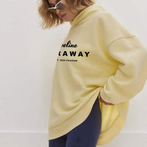 Sudadera Oversize de Cuello Alto para Mujer Beeline Faraway, Amarilla, con Hombros Caídos, Manga Larga, Estampado de Letras, Transpirable, con Logotipo Personalizado - Product Image 3