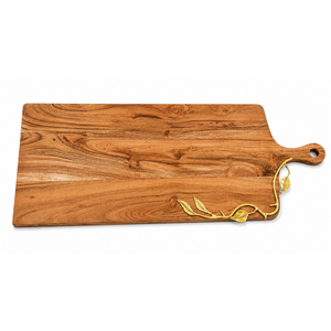 Stylish Designer Wood Charcuterie Board Set Luxury <b>Wooden</b> Cheese Platter with Decorative Brass Leaf Handles For Hotel Supply - Product Image 6
