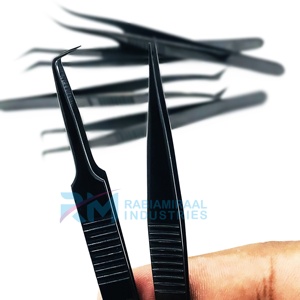 Ensemble de 6 pinces à épiler RMI, pointe lisse, acier inoxydable, revêtement couleur plasma noir, précision, longueur 10 mm - Product Image 3