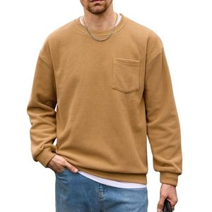 Sudadera personalizada color camel con tejido gofrado, bolsillo en el pecho, estilo holgado, gruesa, informal para hombre, con hombros caídos. - Product Image 1