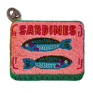 Pochette à fermeture éclair perlée motif sardines turquoise, style pochette à monnaie, thème fruits de mer, fournisseur B2B - Product Image 3
