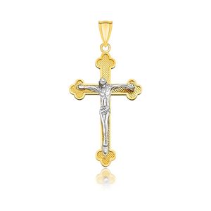 Ciondolo a Croce Piccolo Stile Bocciolo in Oro Bicolore 14k con Collana Fine con Figura - Product Image 1