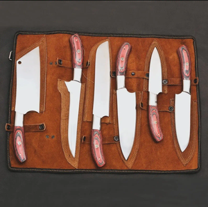 Ensemble de couteaux de chef professionnels en acier inoxydable de haute qualité fabriqués à la main par PAK ENTERPRISES avec manches en bois personnalisés pour la cuisine - Product Image 1