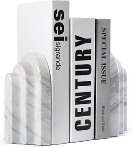 Marble Bookends Irregular Shape Sculptural Stone Bookends Minimalist Design 2Pcs White Gray Vein Pattern - Product Image 6