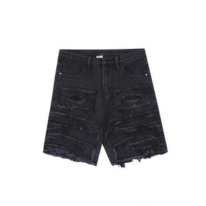 Pantalones Cortos de Mezclilla para Hombre, Lavado Oscuro, Cintura Media, Pierna Recta, Algodón, Estilo Casual de Verano, con Bolsillos, Desgastados, Tejido Resistente - Product Image 4
