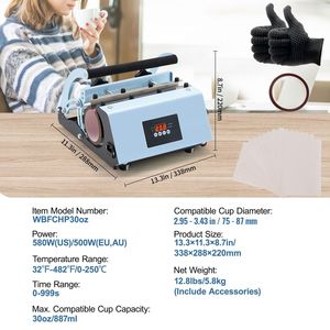 Pressa a Caldo per Tazze da 30oz 110V, Riscaldamento Rapido e Uniforme, con Guanti per Carta e Nastro per Sublimazione, per Stampa su Magliette - Product Image 4