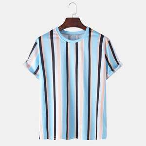 เสื้อยืดแขนสั้นลายทางผู้ชาย ราคาประหยัด คอกลม ทรงปกติ สีฟ้าอ่อน ดำ ชมพู ขาว ลายพิมพ์ สำหรับผู้ชาย - Product Image 1