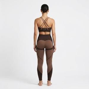 Women Brown <b>Racerback</b> Sports <b>Bra</b> High Waist Full Length Leggings Yoga Set Seamless Four-Way Stretch Activewear - Product Image 2