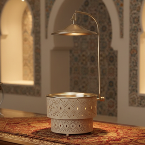 ถาดอุ่นอาหารทรงกรวยสีเงินแบบแขวน ฐานลายฉลุเรขาคณิตหลายชั้น ฝาโค้ง รองรับการใช้งานสำหรับบุฟเฟ่ต์หรูหราทันสมัย - Product Image 6