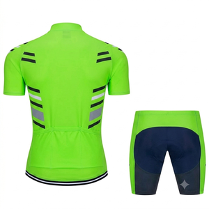 ชุดเสื้อจักรยานสีเขียวพาร์เร็ตแบบกำหนดเองสำหรับผู้ชาย เสื้อจักรยานแขนสั้น กางเกงจักรยานแบบมีสายรัดเอว ชุดปั่นจักรยานระบายอากาศ แห้งเร็ว - Product Image 2