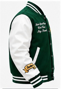 Veste universitaire pour homme Index, verte et blanche, avec logo brodé, col rabattu, style preppy, pour l'automne - Product Image 2