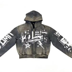 เสื้อฮู้ดดี้ครอปทรงโอเวอร์ไซส์ผ้าเฟรนช์เทอร์รี่คุณภาพพรีเมียมสไตล์วินเทจสำหรับผู้ชาย ดีไซน์ขาดๆ แบบสตรีทแวร์ จากผู้ผลิต - Product Image 4