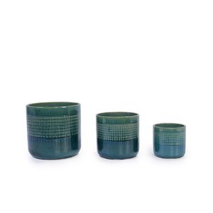 Juego Moderno de 3 Macetas de Cerámica con Rejilla, Color Azul Verde, para Patio, Jardín y Ventana, Diseño Interior Elegante - Product Image 1