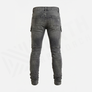 Jeans de Mezclilla Cargo para Hombre, Corte Slim Fit, Lavado Desgastado, Algodón de Peso Medio, Estilo Utilitario, para Otoño - Product Image 3