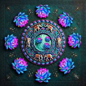 Ensemble de rangolis en bois réutilisables en gros avec motifs d'éléphant et de lotus, art de sol modulaire multi-pièces pour la décoration de Diwali et de mariage - Product Image 2