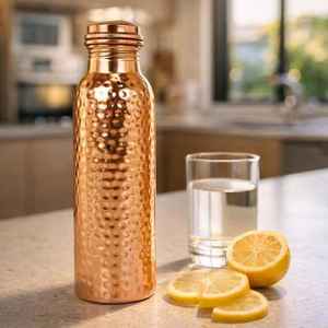 Bouteille à boisson en cuivre héritage, motif bulles, récipient à eau en métal, décoratif, pour cuisine, salle à manger, maison, collection cadeau, flasque - Product Image 1