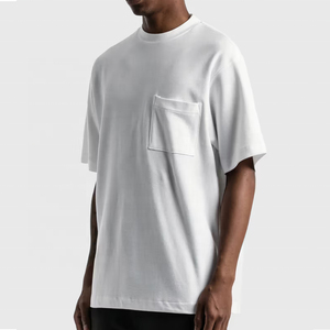 Men's <b>White</b> Oversized <b>T</b>-<b>Shirt</b> Short Sleeve O-Neck Casual Top with Chest Pocket <b>Plain</b> Blank Tee - Product Image 2