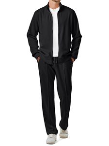 Ensemble de vêtements de détente pour hommes, 2 pièces, veste en molleton texturée, pantalon de jogging, OEM personnalisé en gros - Product Image 1