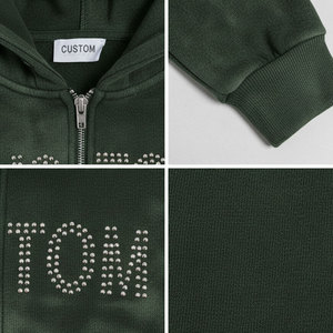 Conjunto Deportivo Unisex OEM Personalizado de Invierno, Casual, Grueso, con Parches, Pedrería y Bordados, Lavado Ácido, Pantalones Acampanados y Sudadera con Cremallera - Product Image 5