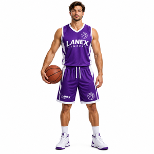 Conjunto Profesional de Camiseta y Pantalones Cortos de Baloncesto Color Morado, Uniformes Personalizados para Equipos Masculinos, Ropa Deportiva Ligera y Transpirable, Sublimación - Product Image 2