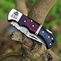 Couteau de poche pliant à verrouillage Damas de qualité industrielle, vente en gros, fournisseur direct d'usine, manche en bois personnalisé, OEM, extérieur, EDC
