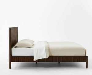 Minimalist <b>King</b> <b>Bed</b> Frame Wood Fluted Design Handmade Solid Wood Bedstead Natural Finish Ftuted <b>Headboard</b> - Product Image 4