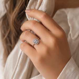 Anillo de Compromiso con Halo de Diamantes Cultivados en Laboratorio con Certificación IGI, Corte Radiante, en Oro Sólido de 10K, 14K, 18K, Oro Blanco, Rosa y Amarillo, Anillo Clásico - Product Image 5