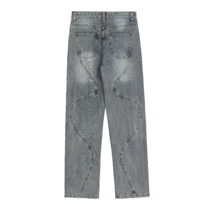Custom Light Wash Breathable Casual Solid Woven Denim Straight-leg <b>Jeans</b> for Men - Product Image 3