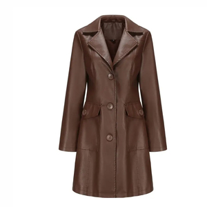 Manteau long en cuir de haute qualité pour femmes, coupe ample, style trench-coat, veste en cuir - Product Image 3