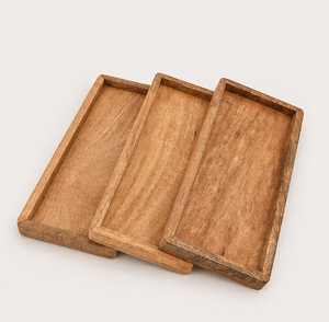Juego de 3 bandejas de servir rústicas hechas a mano de madera de mango, ecológicas, rectangulares, para restaurante, hotel y decoración del hogar. - Product Image 5