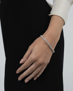 Pulsera de tenis de acero inoxidable chapada en rodio con diamantes de talla brillante redonda y engaste de púas, joyería clásica unisex - Product Image 3