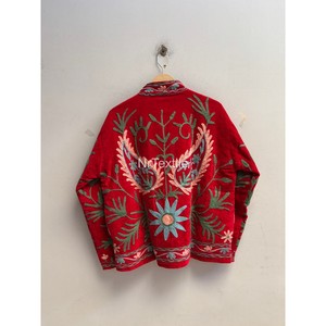 Veste en velours rouge à col mandarin pour femme, style ethnique, broderie florale faite à la main, pull à manches longues, style automne - Product Image 6