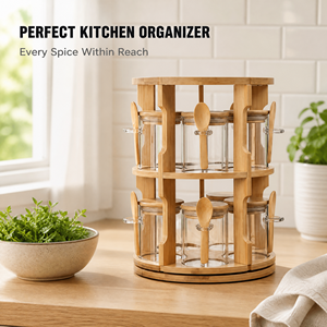 Scaffale <span class=keywords><strong>in</strong></span> <span class=keywords><strong>Legno</strong></span> per Cucina, Portaoggetti Girevole per Spezie e Barattoli di Tè - Product Image 3