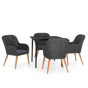 Ensemble de salle à manger de jardin en rotin noir 5 pièces avec coussins, mobilier d'extérieur moderne pour les loisirs - Product Image 2