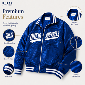 Chaqueta Varsity de Lana para Hombre con Logotipo Personalizado, Azul Satinado, con Estampado de Letras en la Parte Delantera, Cuello Camisero, Estilo Preppy, Bloques de Color - Product Image 2