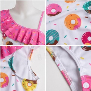 Traje de baño de una pieza para mujer con estampado de donuts, escote asimétrico con volantes, bikini elástico, ropa de playa - Product Image 4