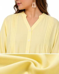 Chemise en coton mélangé pour femmes grandes tailles, col à revers, manches longues, boutonnée, coupe classique - Product Image 3