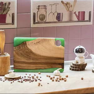 Planche à découper en résine Emerald Edge avec manche en bois - Design rectangulaire écologique, facile à nettoyer, passe au lave-vaisselle, épaisseur 1,5 cm - Product Image 1