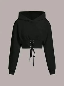 Sudadera con Capucha Blanca Tejida y Transpirable para Mujer, Elegante, de Manga Larga, Estilo Crop Top, Lavable a Máquina, Mezcla de Poliéster, 2026 - Product Image 4