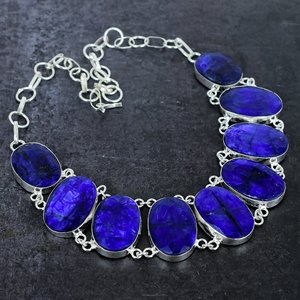 Collier unisexe de luxe en argent et saphir bleu, avec pierres précieuses ovales, chaîne à maillons, pour mariage et usage quotidien, magnifique - Product Image 3