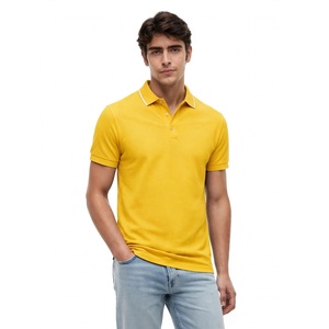 Camiseta Polo Amarilla para Hombre, Manga Corta, Algodón, Casual, Verano, Corte Ajustado, Ribete en Contraste, Diseño Clásico para Negocios y Golf - Product Image 1