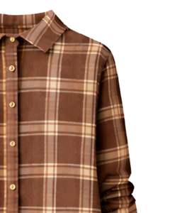 Robe chemise marron à carreaux personnalisée pour femme, manches longues, boutonnée, mi-longue, coupe décontractée, en coton tissé avec poches avant, pour usage quotidien - Product Image 5