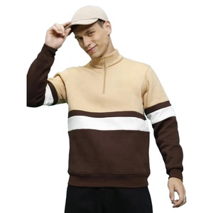 Men's Color Blocking Quarter <b>Zip</b> Sweatshirt Regular Fit Knitted Fleece Casual Autumn Stand Collar <b>Shirt</b> - Product Image 1