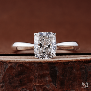 2 carat elongated <b>cushion</b> cut lab grown diamond <b>ring</b> pinched shank solitaire in 10K white gold elegant engagement <b>ring</b> - Product Image 1