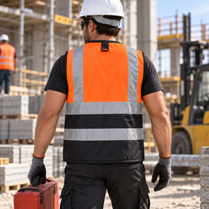 Gilets de sécurité réfléchissants fabriqués en jaune fluorescent et orange avec bande haute visibilité. Convient pour les travaux routiers - Product Image 3