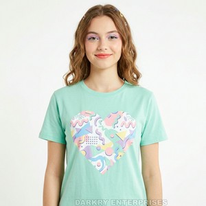 Custom <b>Aesthetic</b> Women Mint Green T Shirt Sustainable Cotton Graphic Tee Heart Print Streetwear Ladies <b>Top</b> Manufacturer - Product Image 1