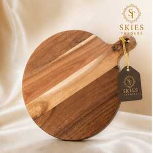 Planche à découper ronde en bois avec poignée, en bois d'acacia massif, planche à pizza, plateau de service, planche à fromage, ustensiles de cuisine - Product Image 2