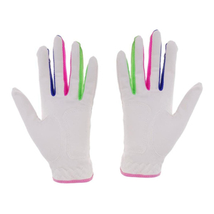 Guantes de golf blancos con dedos rosas y coloridos, antideslizantes, transpirables, de microfibra, unisex, con cierre de tirar. - Product Image 2