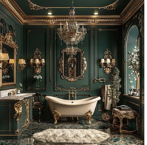 Bañera de lujo en color dorado con intrincados patrones geométricos y accesorios modernos, disponible a precios de mayorista. - Product Image 3