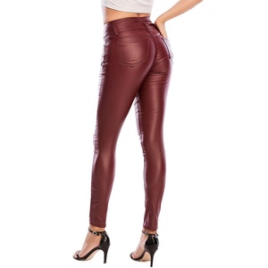 <b>Women</b> High Waist PU Leather Pencil Pants Solid Color Five-Pocket Ankle-Length Fake Zippers <b>Sexy</b> Club Winter Breathable Casual - Product Image 4